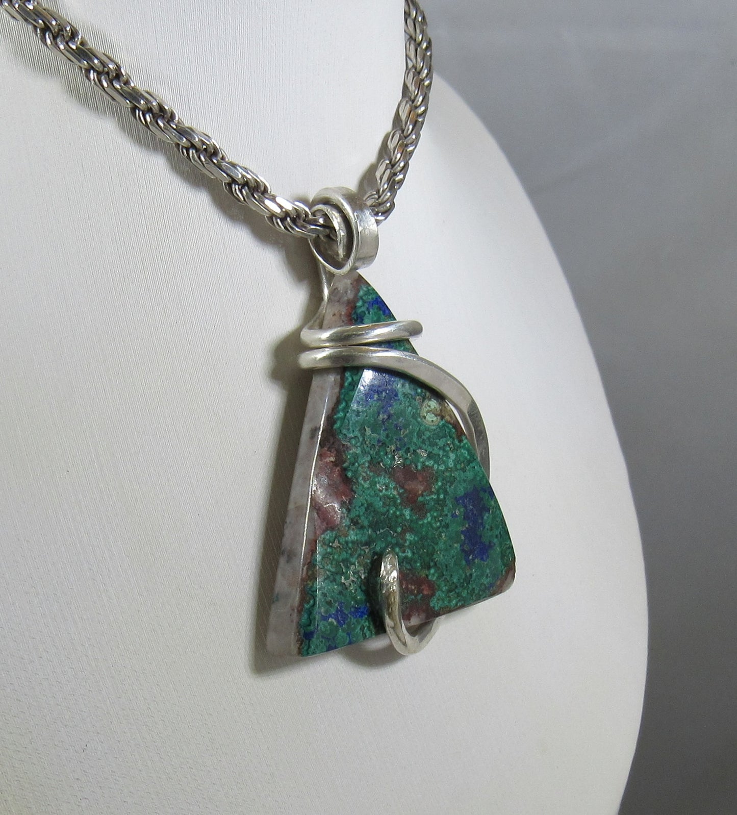 Azurite/Malachite Handmade Stone Pendant Wrapped in Sterling Silver