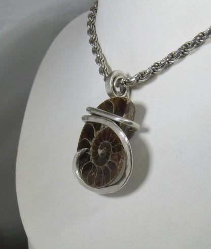 Ammonite  Pendant  Hand Wrapped in Silver