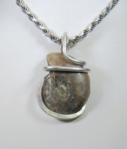 Ammonite  Pendant  Hand Wrapped in Silver