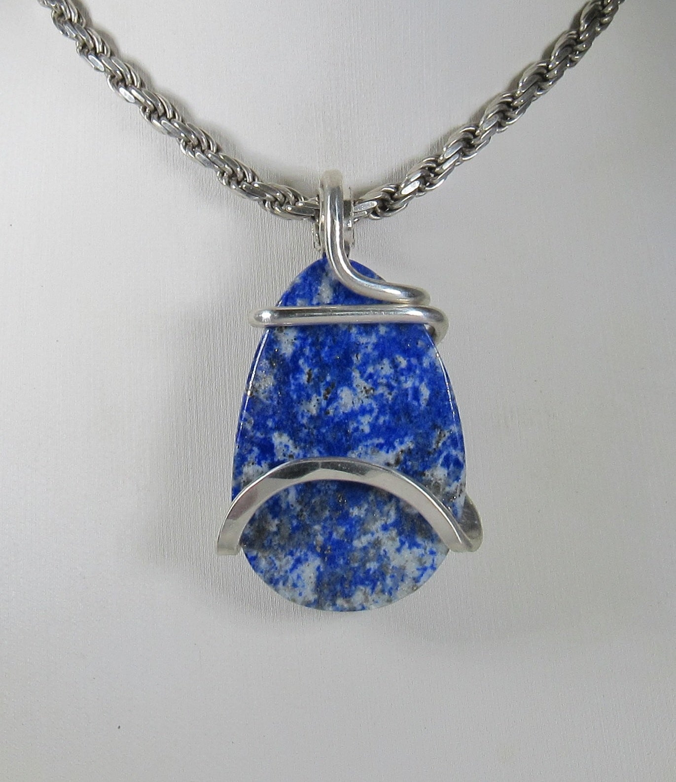 Lapis Lazuli and Pyrite Handmade Stone Pendant Wrapped in Silver