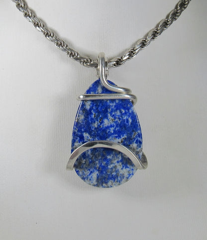 Lapis Lazuli and Pyrite Handmade Stone Pendant Wrapped in Silver