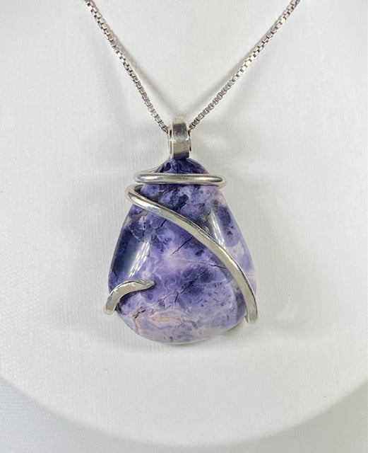 Tiffany Stone Handmade Stone Pendant Wrapped in Silver