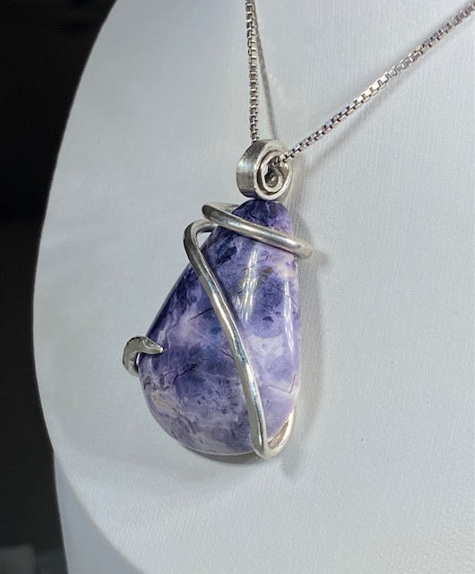 Tiffany Stone Handmade Stone Pendant Wrapped in Silver