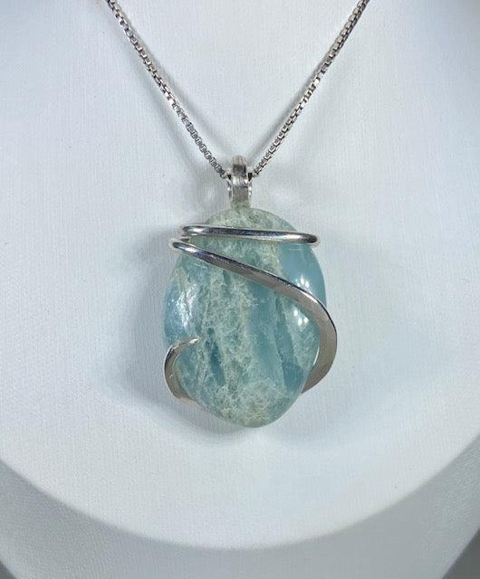 Aquamarine Handmade Crystal Pendant Wrapped in Silver