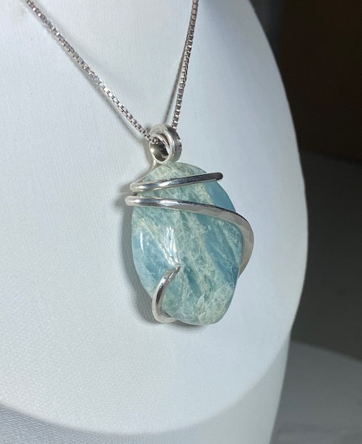 Aquamarine Handmade Crystal Pendant Wrapped in Silver