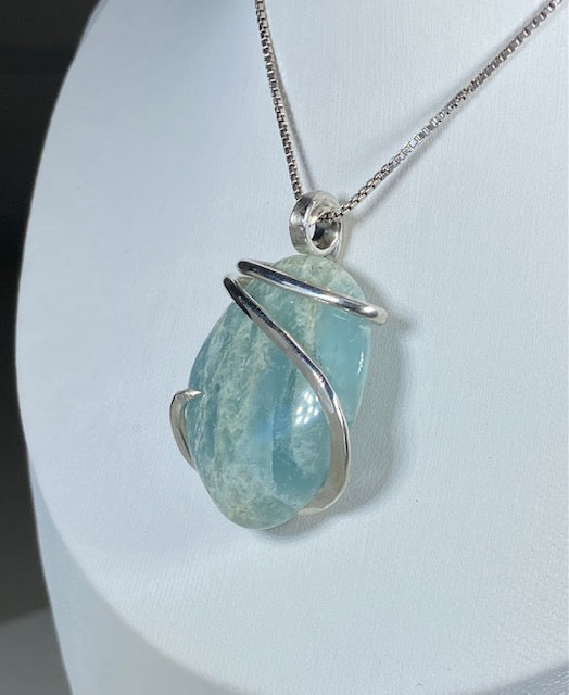 Aquamarine Handmade Crystal Pendant Wrapped in Silver