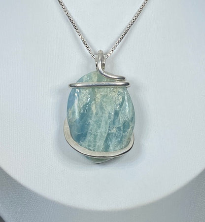 Aquamarine Handmade Crystal Pendant Wrapped in Silver