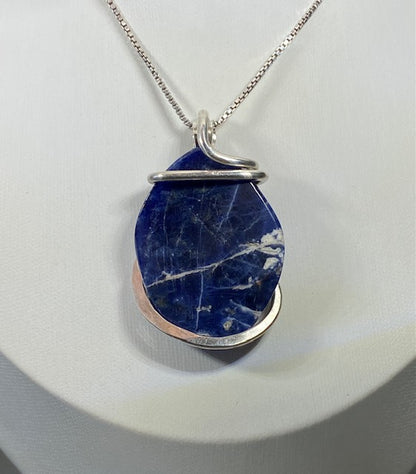 Sodalite Handmade Stone Pendant Wrapped in Silver