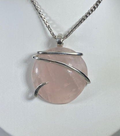 Rose Quartz Handmade Crystal Pendant Wrapped in Silver