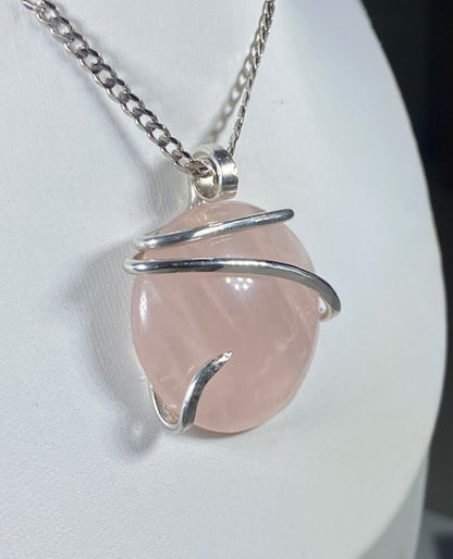 Rose Quartz Handmade Crystal Pendant Wrapped in Silver