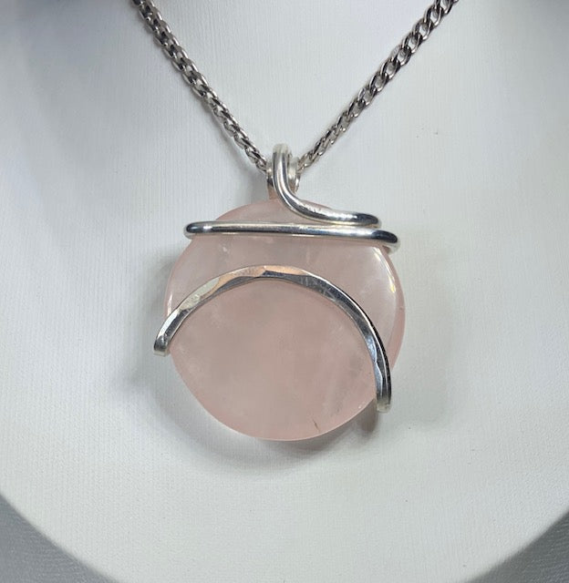 Rose Quartz Handmade Crystal Pendant Wrapped in Silver