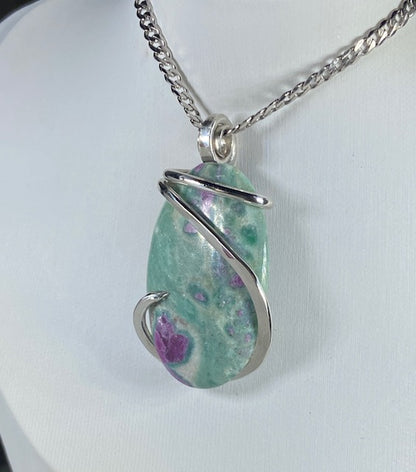 Ruby in Fuchsite Handmade Stone Pendant Wrapped in Silver