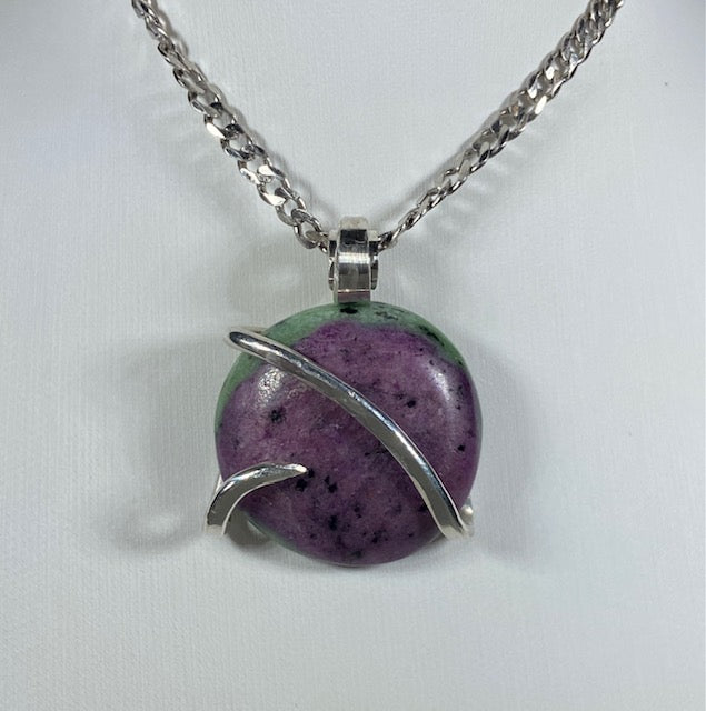 Ruby in Zoisite Handmade Stone Pendant Wrapped in Silver