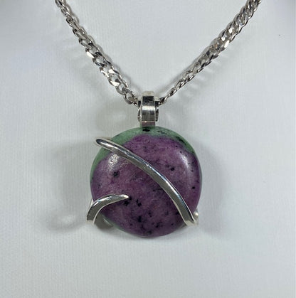 Ruby in Zoisite Handmade Stone Pendant Wrapped in Silver