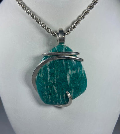 Amazonite  Handmade Stone Pendant  Wrapped in Silver