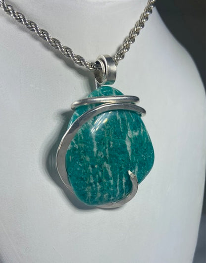 Amazonite  Handmade Stone Pendant  Wrapped in Silver