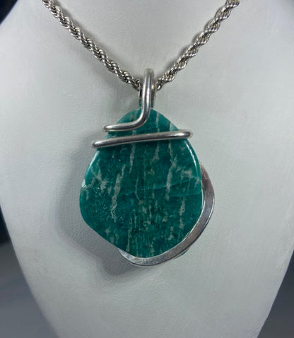 Amazonite  Handmade Stone Pendant  Wrapped in Silver