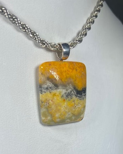 Bumblebee Jasper Handmade Stone Pendant with Silver Bail