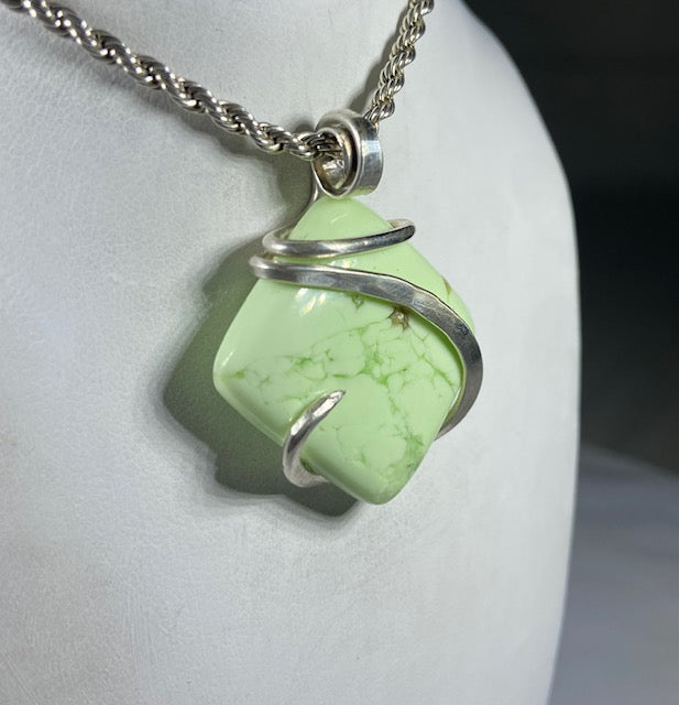 Lemon Magnesite Handmade Stone Pendant Wrapped in Silver