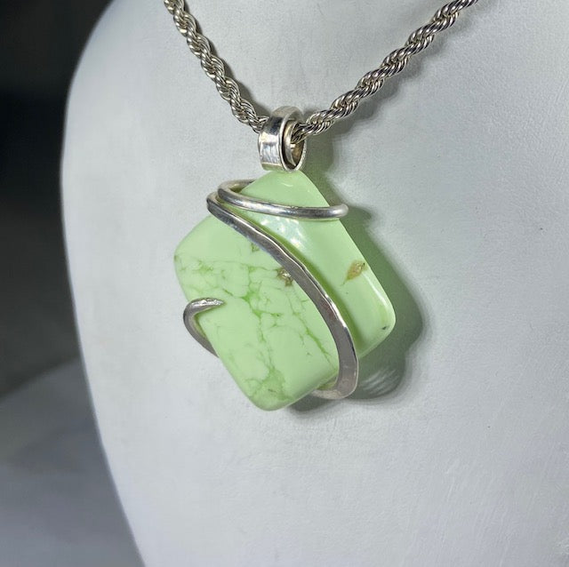 Lemon Magnesite Handmade Stone Pendant Wrapped in Silver