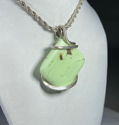 Lemon Magnesite Handmade Stone Pendant Wrapped in Silver