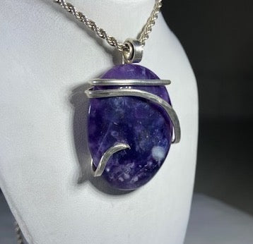 Tiffany Stone Handmade Stone Pendant Wrapped in Silver