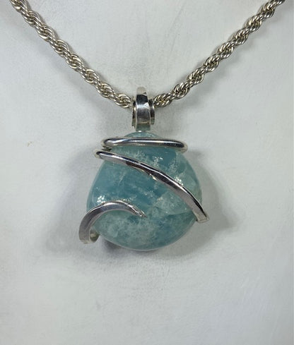 Aquamarine Handmade Crystal Pendant Wrapped in Silver