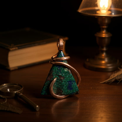 Azurite and Malachite Handmade Stone Pendant Wrapped in Copper
