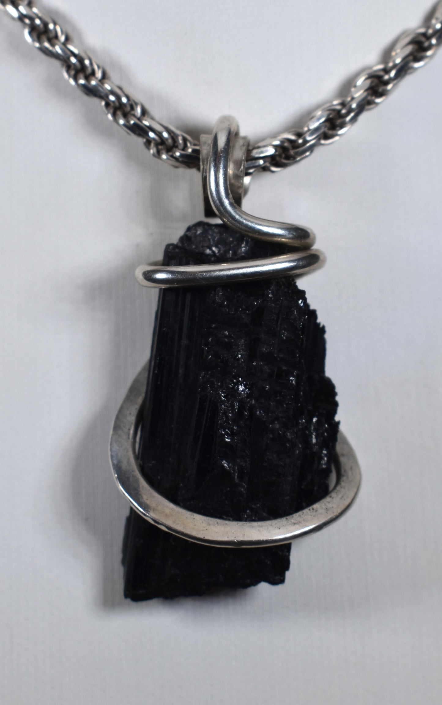 Black Tourmaline Handmade Stone Pendant Wrapped in Silver