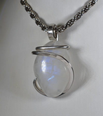 Rainbow Moonstone Handmade Crystal Pendant Wrapped in Silver