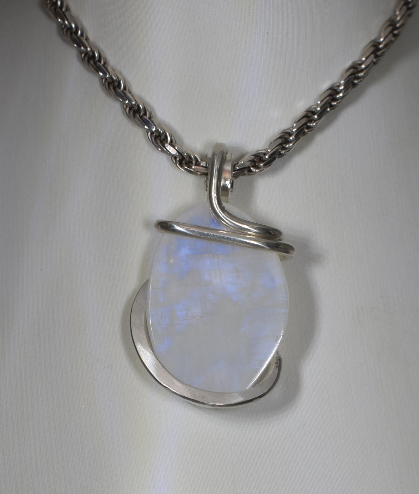 Rainbow Moonstone Handmade Crystal Pendant Wrapped in Silver
