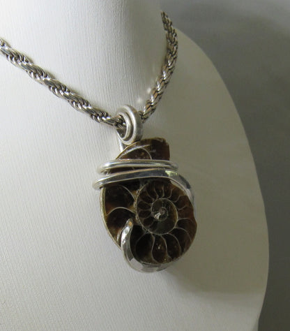 Ammonite  Pendant  Hand Wrapped in Silver