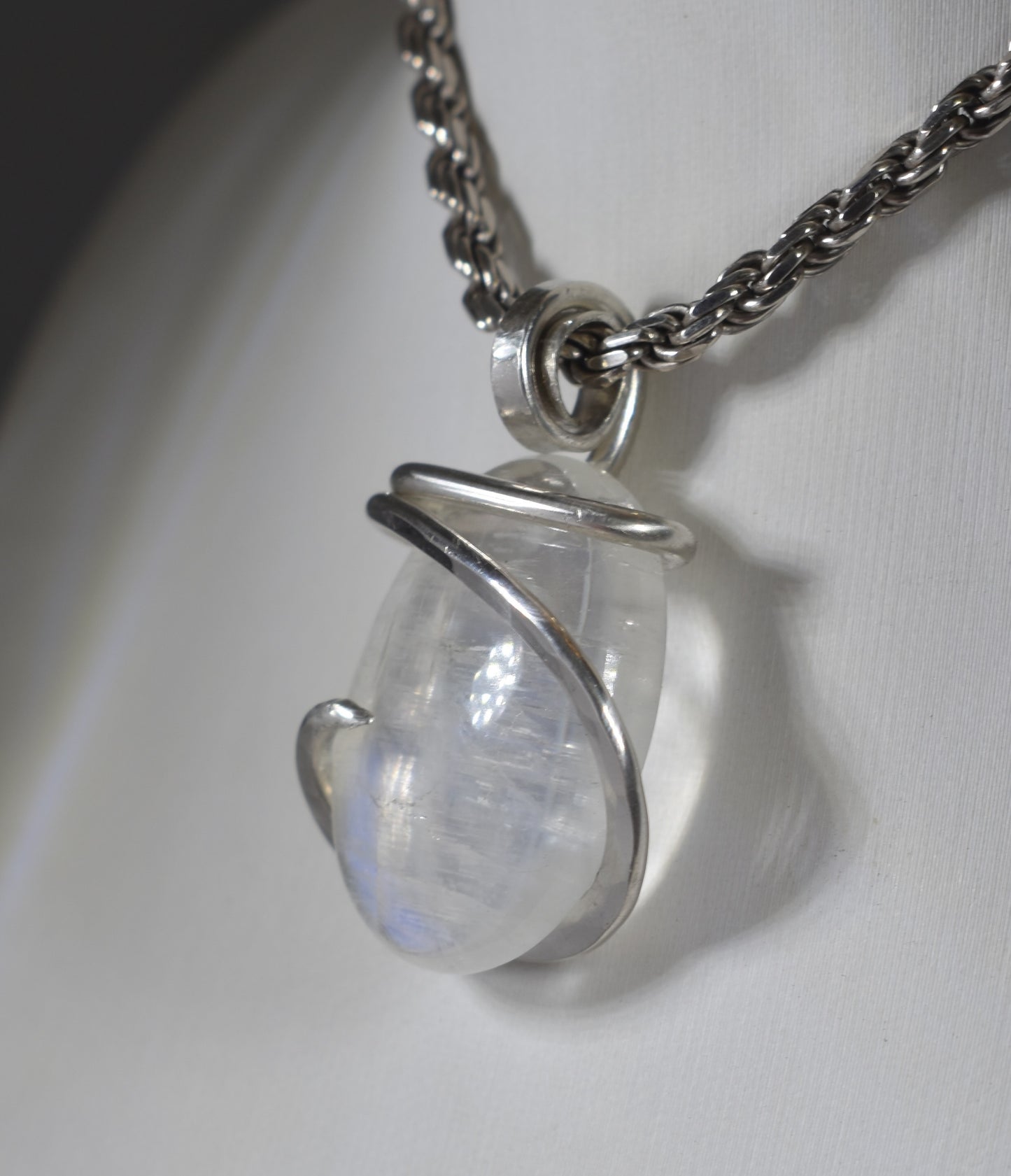 Rainbow Moonstone Handmade Crystal Pendant Wrapped in Silver