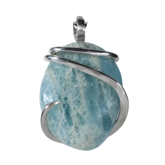 Aquamarine Handmade Crystal Pendant Wrapped in Silver