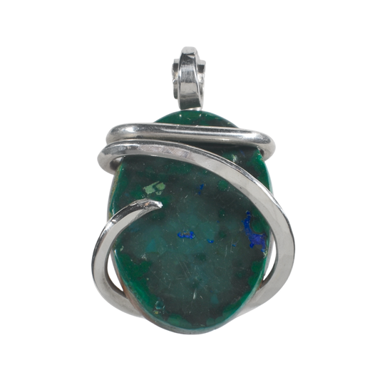 Azurite and Malachite Handmade Stone Pendant Wrapped in Silver