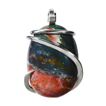 Bloodstone Handmade Stone Pendant Wrapped in Silver
