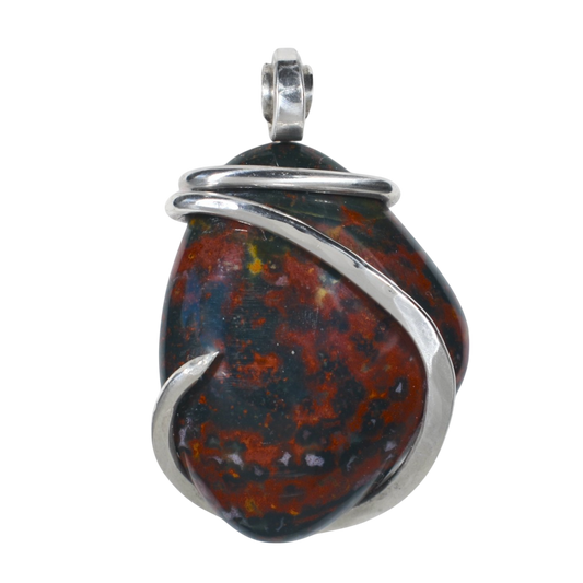 Bloodstone Handmade Stone Pendant Wrapped in Silver