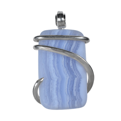 Blue Lace Agate Handmade Stone Pendant Wrapped  in Silver