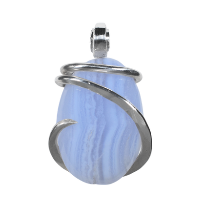Blue Lace Agate Handmade Stone Pendant Wrapped  in Silver