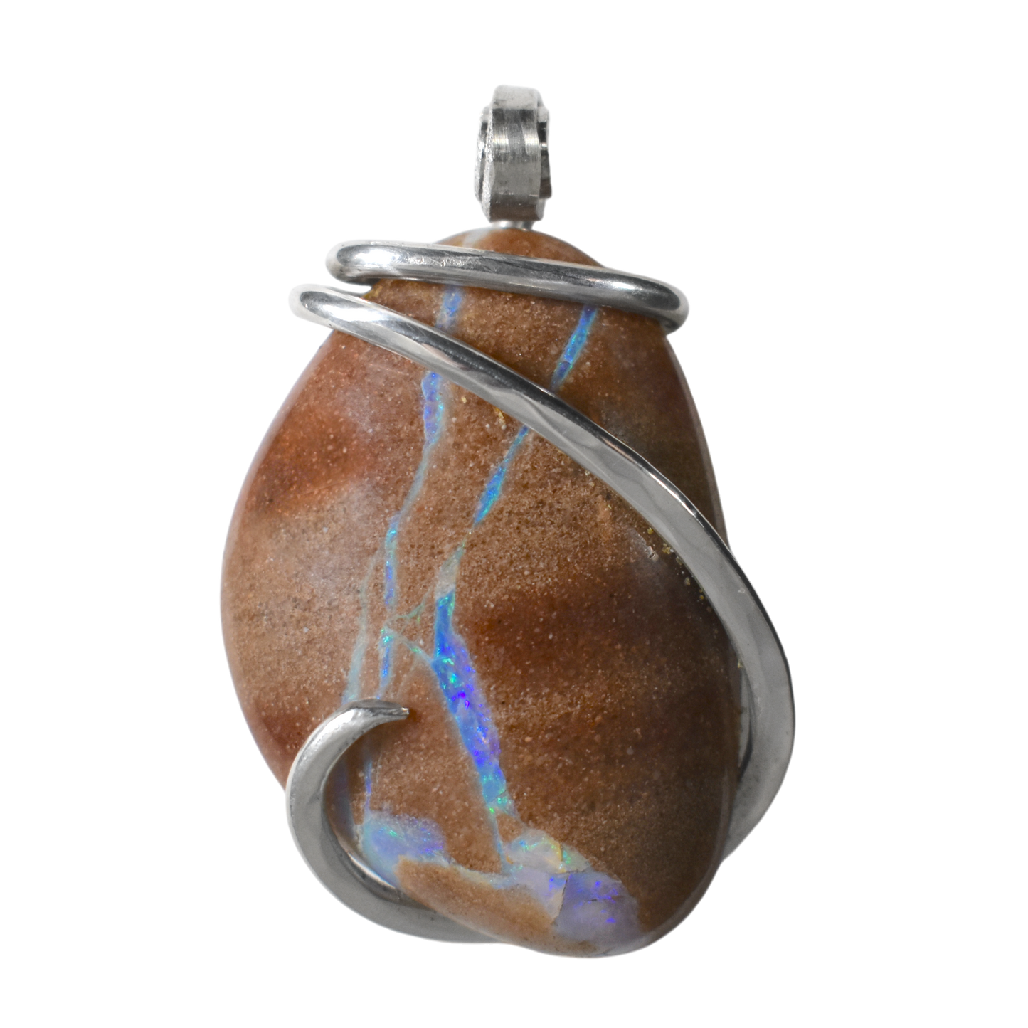 Cantera Fire Opal Handmade Stone Pendant Wrapped in Silver