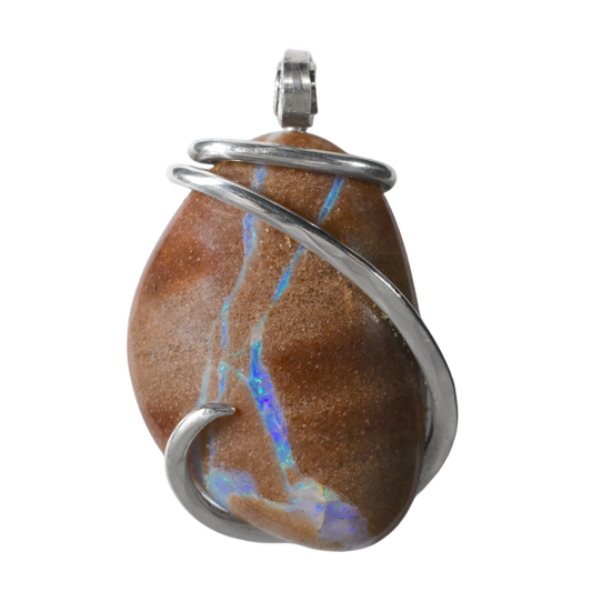 Cantera Fire Opal Handmade Stone Pendant Wrapped in Silver