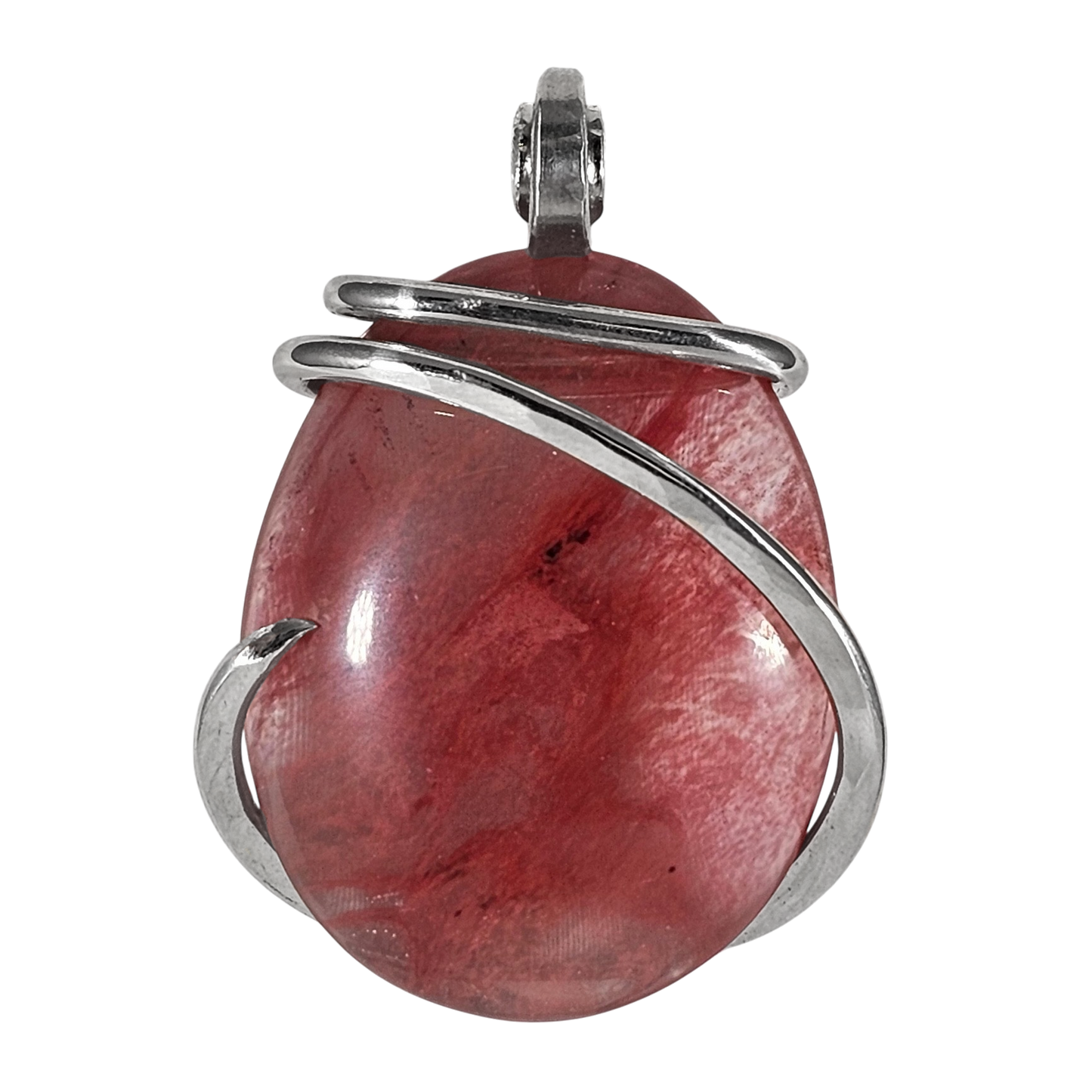 Cherry Quartz Handmade Crystal Pendant Wrapped in Silver
