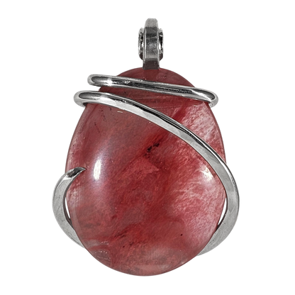 Cherry Quartz Handmade Crystal Pendant Wrapped in Silver