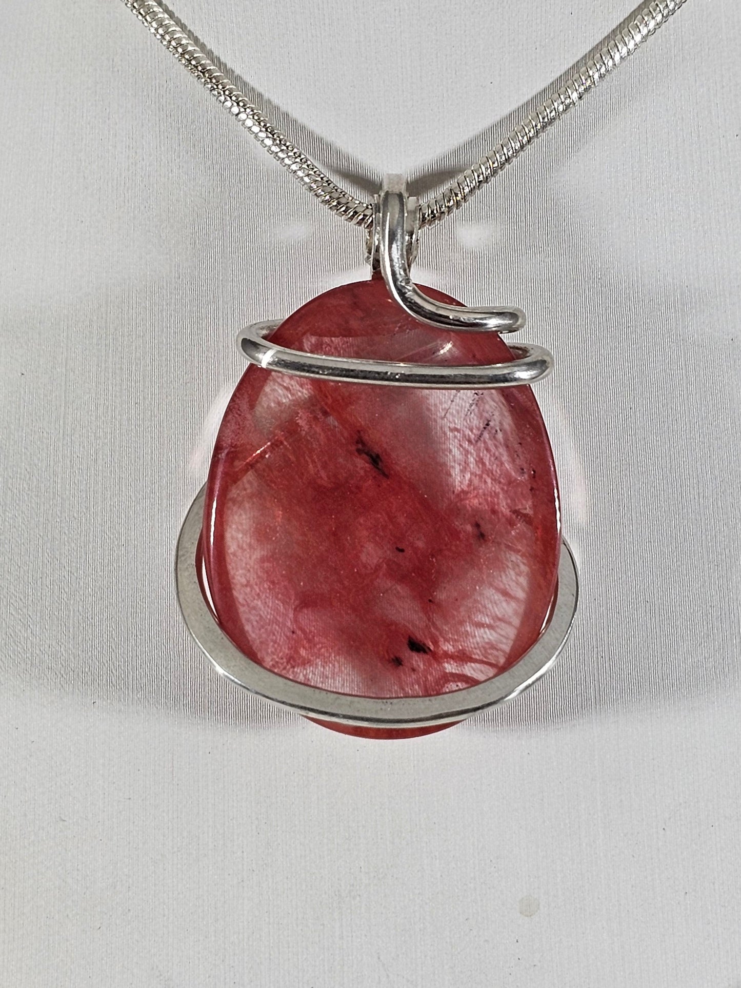 Cherry Quartz Handmade Crystal Pendant Wrapped in Silver