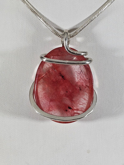 Cherry Quartz Handmade Crystal Pendant Wrapped in Silver