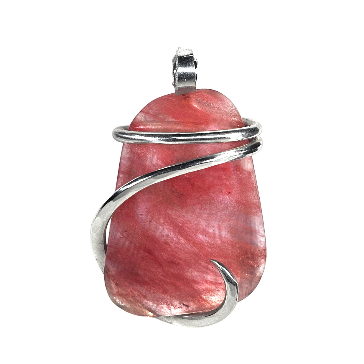 Cherry Quartz Handmade Crystal Pendant Wrapped in Silver