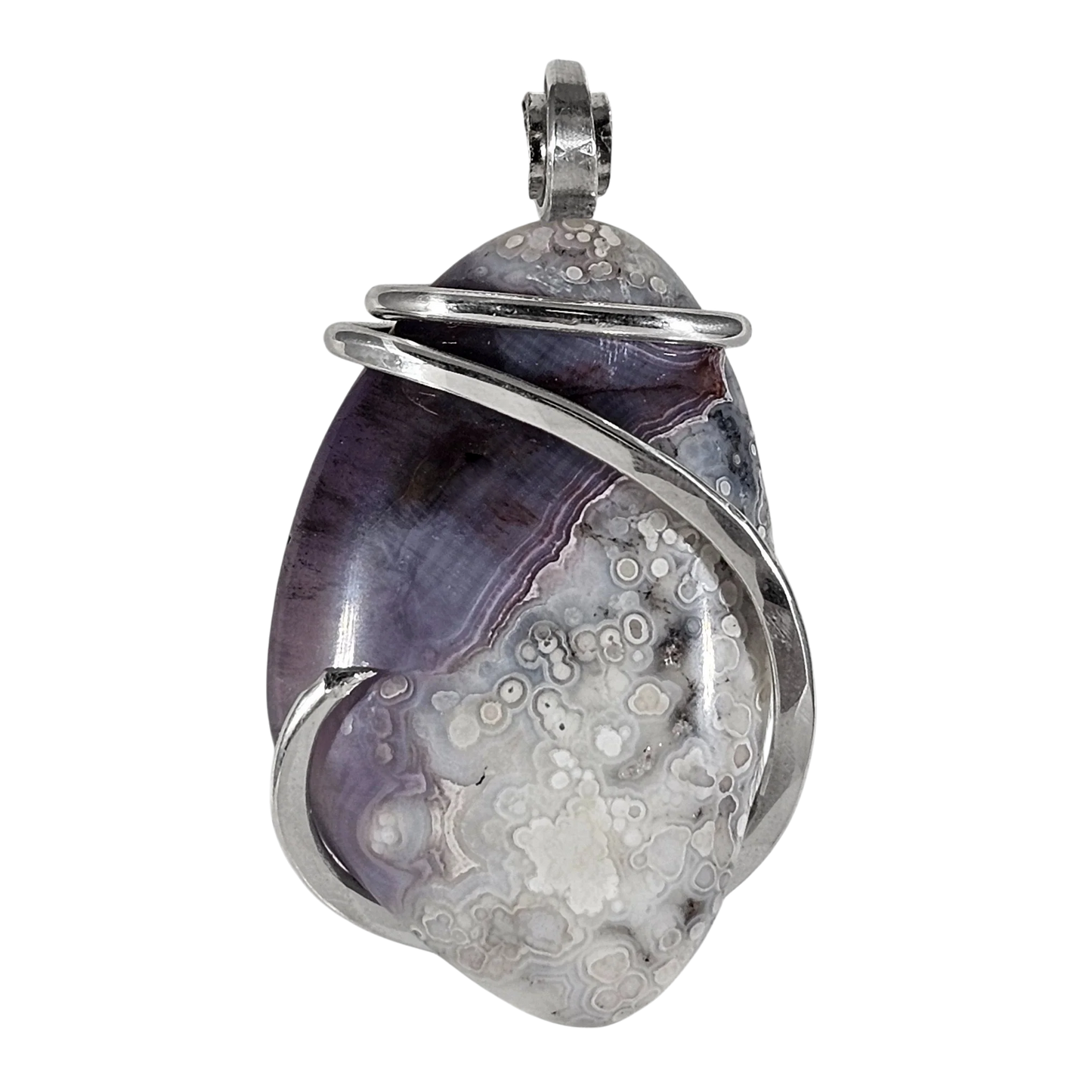 Chevron Amethyst Handmade Crystal Pendant Wrapped in Silver