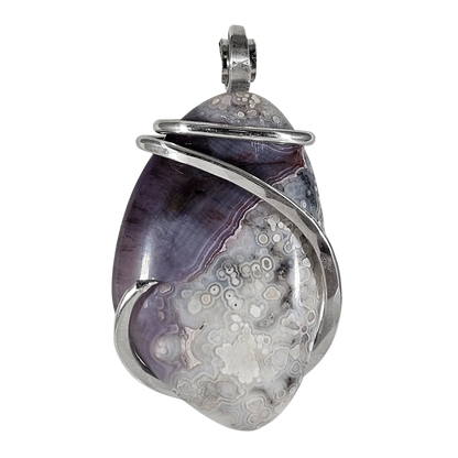 Chevron Amethyst Handmade Crystal Pendant Wrapped in Silver