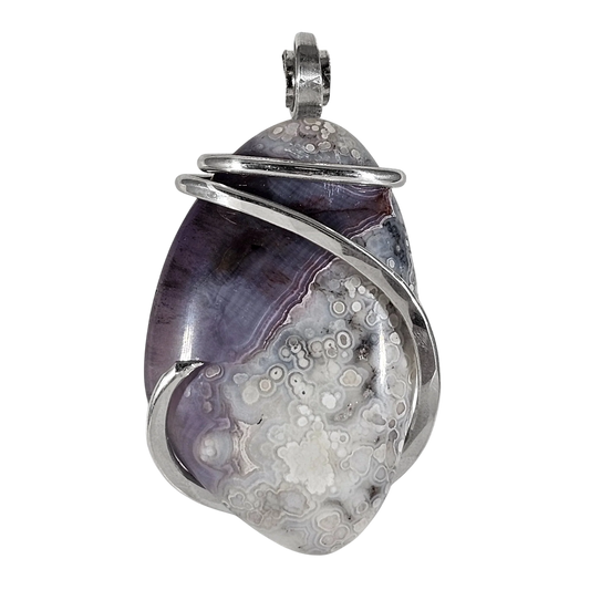 Chevron Amethyst Handmade Crystal Pendant Wrapped in Silver