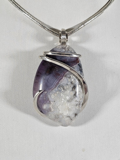 Chevron Amethyst Handmade Crystal Pendant Wrapped in Silver